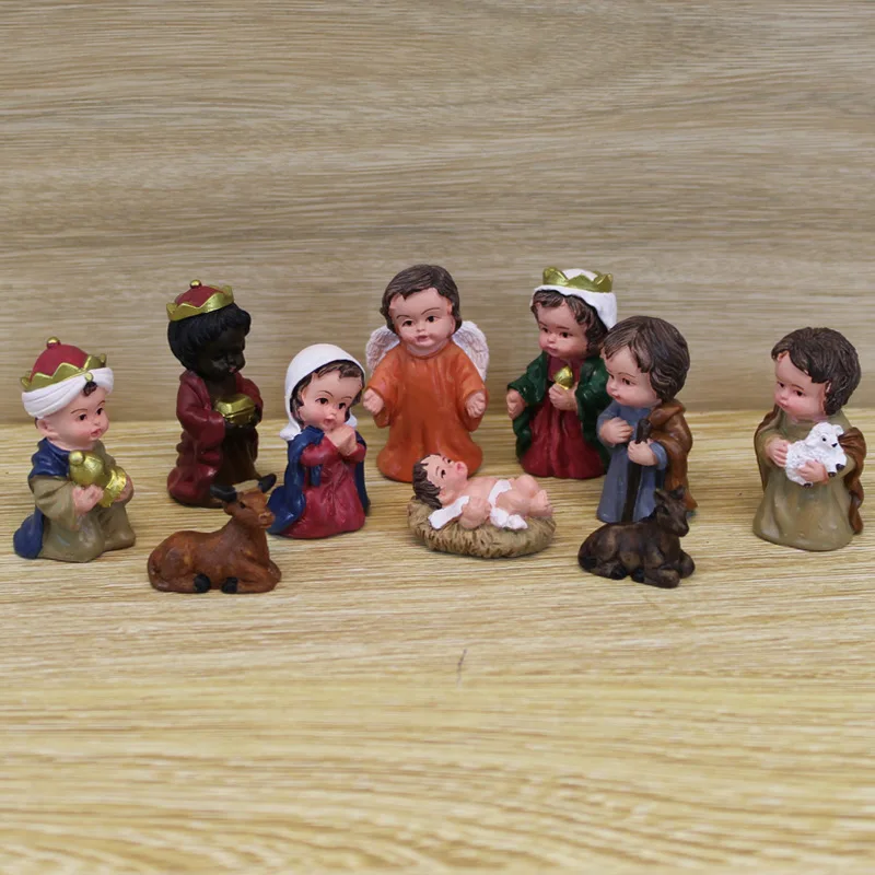 

Cute Cartoon Birth of Jesus Nativity Ornaments Virgin Angel Manger Set Resin Decoration Christmas Gift Christmas Home Decoration