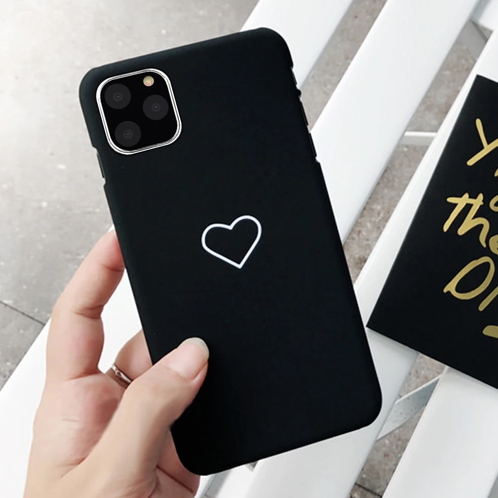 LAPOPNUT Cute Lovely Heart Black Pink Shockproof Phone Case for IPhone 11 Pro XS MAX XR 8 7 6 6s 5 5s SE Hard Protective Cover |