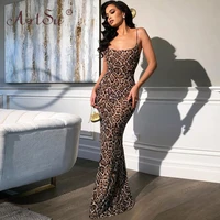 artsu straps leopard maxi dresses woman party night club u neck sexy dress ladies 2020 summer floor length mermaid long dress