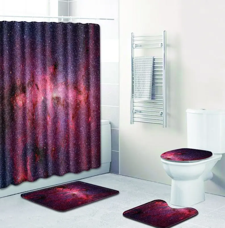 Zeegle 4pcs Bathroom Mat Set with Shower Curtain Pedestal Rug Toilet U Type Waterproof Non-slip Bath Foot | Дом и сад