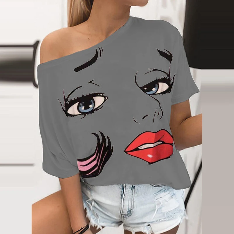 Женская футболка с круглым вырезом летняя принтом в виде губ сексуальная