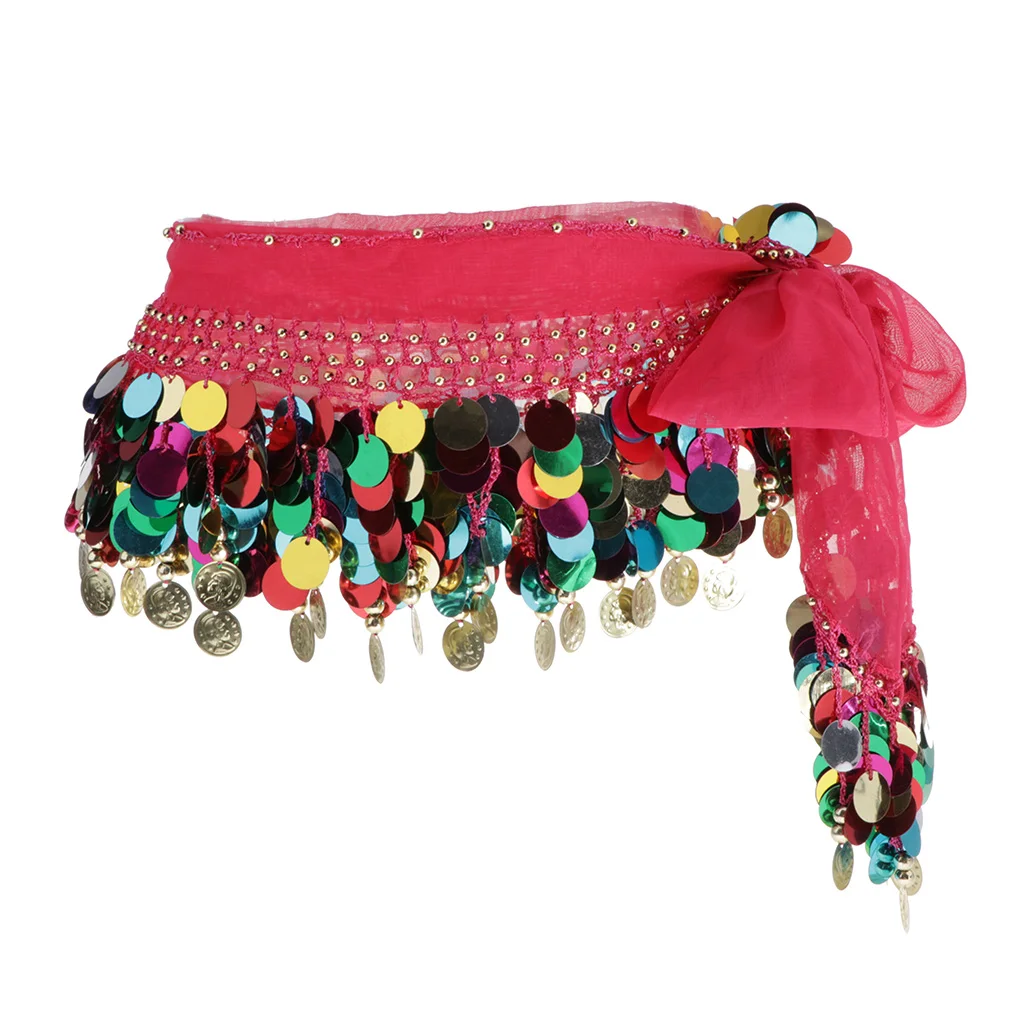 

Womens Waist Chain Hip Skirt Scarf With Sequins Tassel Coins