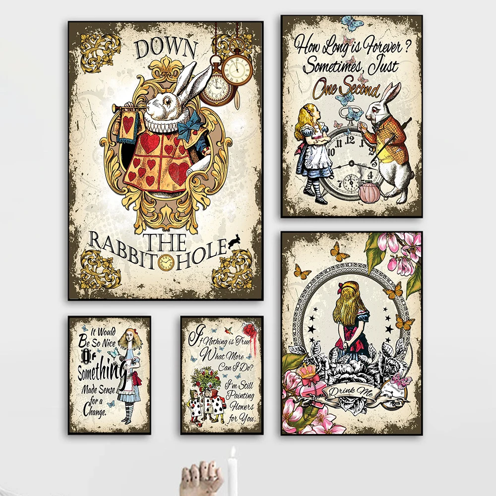 

Alice In Wonderland Wall Poster Movie Cartoon Rabbit Canvas Painting Vintage Art Picture Living Room Kids Home Decoration Prints