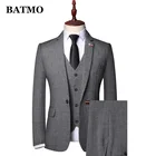 BATMO 2021 Новое поступление весенние клетчатые повседневные костюмы для мужчин, свадебное платье, куртка + брюки + жилет T901