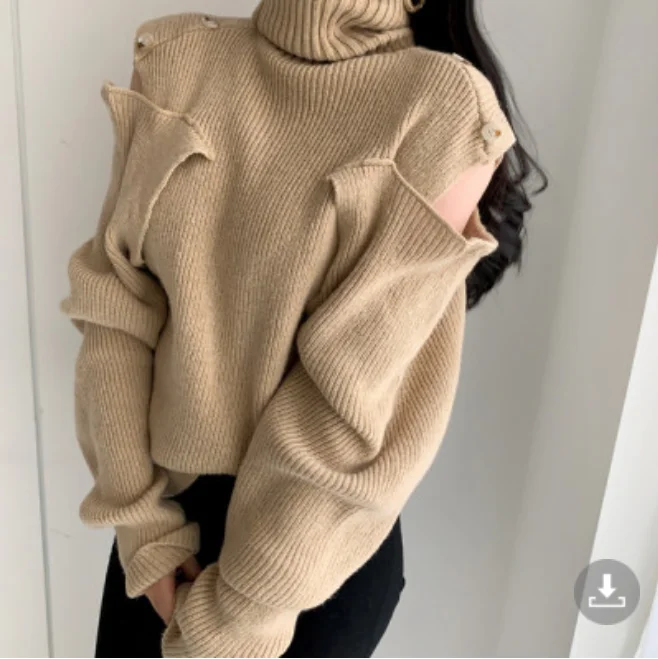 

Oneimirry Winter 2021 Women Wool Turtleneck Sweater Hollow Out Long Sleeve Fashion Knitted Pullover Sweater Female Solid Jumper
