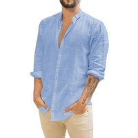 80 dropshippinglong sleeve turn down collar buttons solid color men casual shirt outwear for vacation