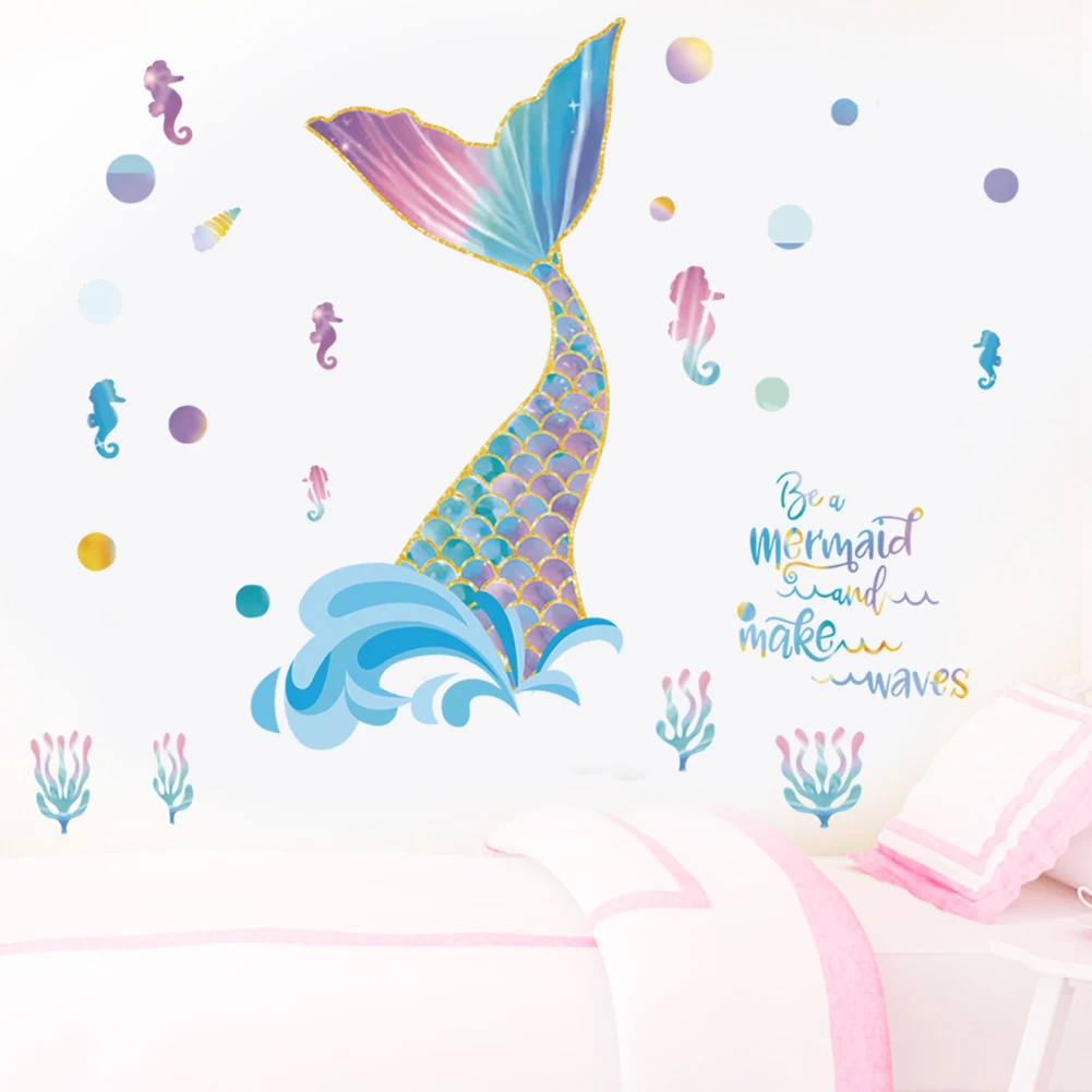 Милые стикеры на стену в стиле принцессы русалки для детской комнаты Фреска