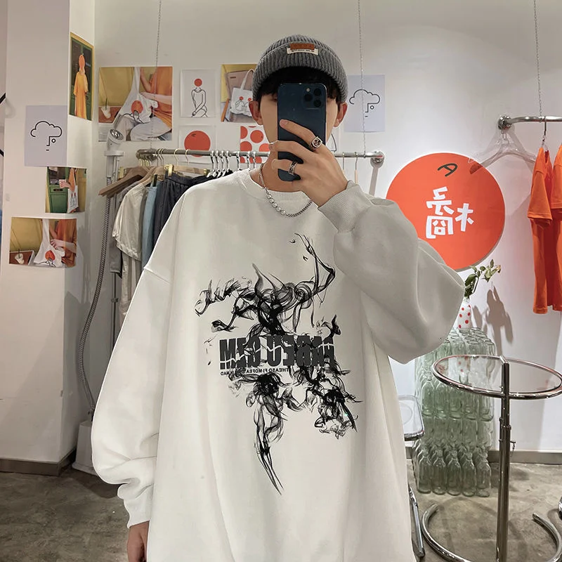 

PR 2021 Letter Printed Men Sweatshirts Harajuku Basic Hoodies Casual Male Oversize Streetwear Pullover Vintage Tops Man Clothes