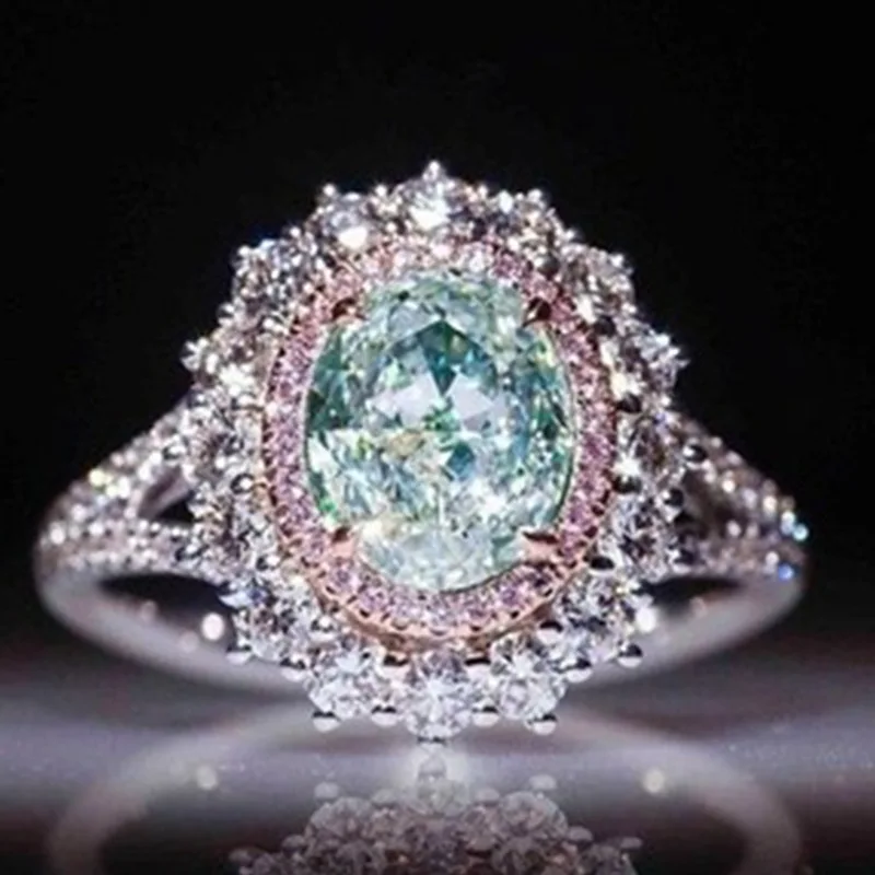 

Engagement Wedding Luxury Fine Jewelry Size 6-10 Hot Sale Pink Crystal Zircon Ring with Green Zircon Jewelry for Women