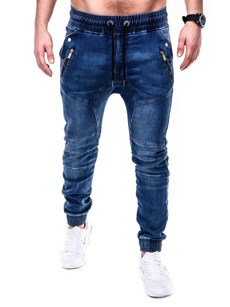 

Men's Vintage Stretch Cotton Jeans Blue Skinny Jogging Smart Casual Denim Frenum Jeans Cargo Loose Biker Pants Pure Color