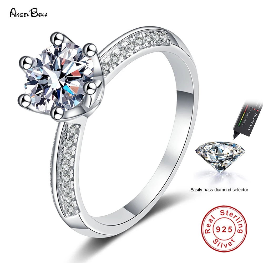 

Luxury 6 Claw Crown Design Round Cut D Color Moissanite Diamond Engagement&Wedding Women Rings 925 Sterling Silver Jewelry