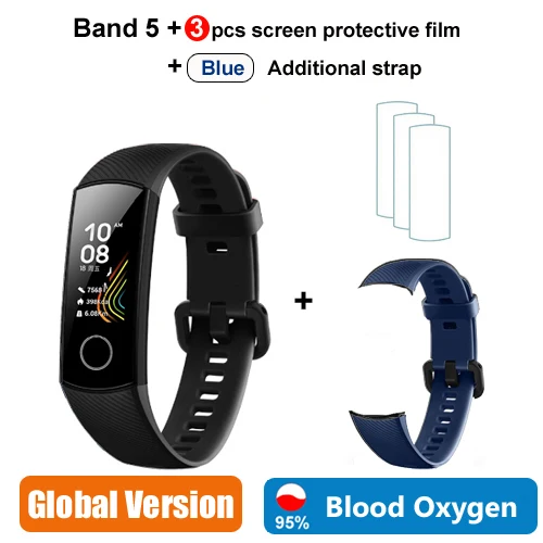 Black add film strap Huawei Honor band 5 глобальная версия smartband AMOLED huawei smartwatch heart rage ftness трекер сна swiming sport trakcer gps - Цвет: Black add film strap