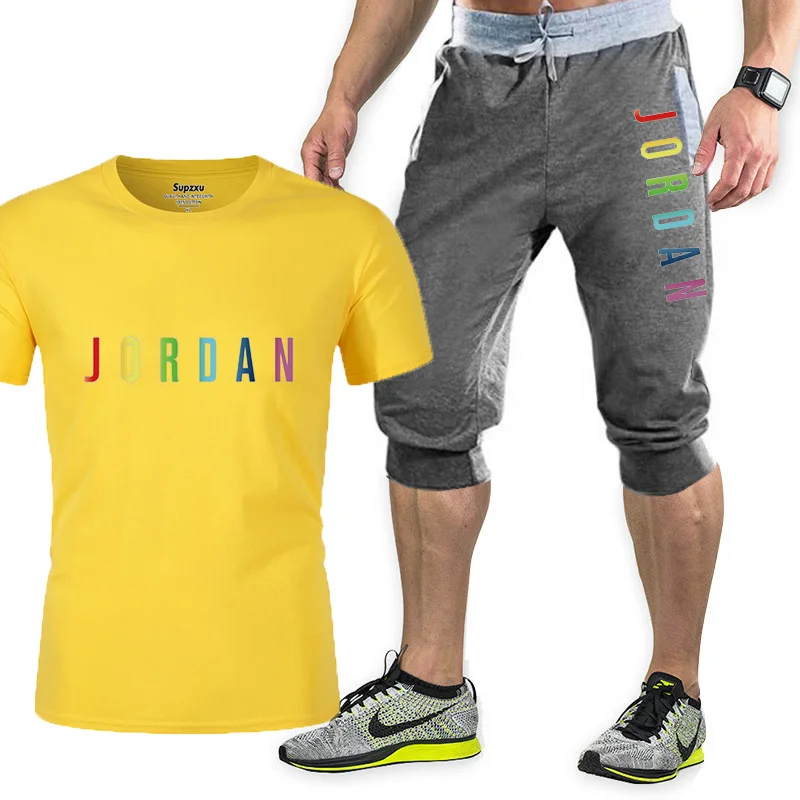 

2021 Hot-Selling Summer T-Shirt Pants Set Casual Brand Fitness Jogger Pants T Shirt Hip Hop Fashion Men's Tracksuits