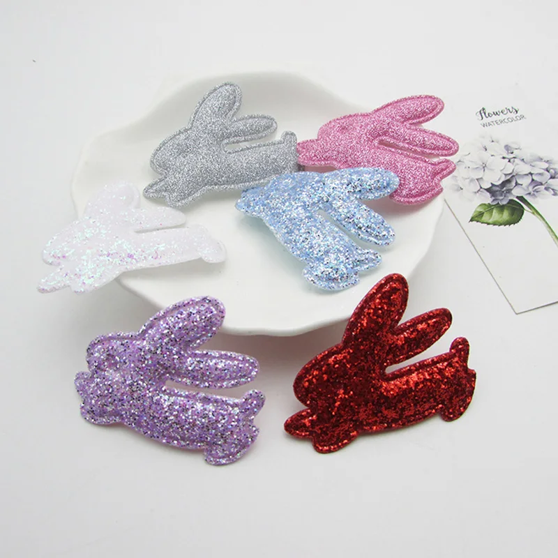 

50Pcs 5CM Glitter Rabbits Patches Cute Animals Applique for Craft Handmade Hair bow Materials Accessoires DIY Craft Supplies
