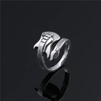 fashion creative geometric twist design guitar ring punk style adjustable open silver color finger rings mens jewelry gift