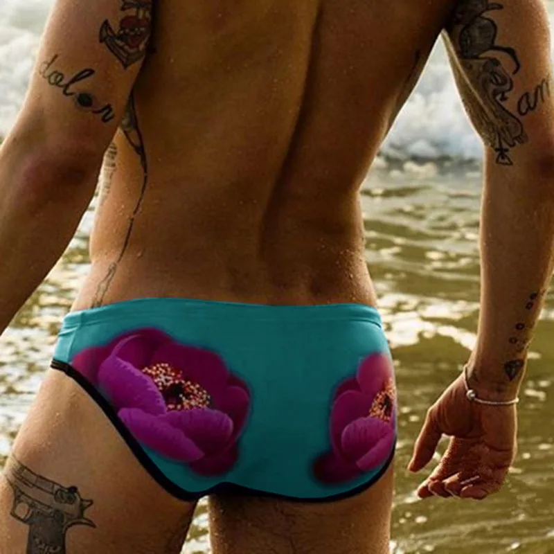 

Vogue Nice Flower Print Sexy Swimming Briefs Low Waist Beach Shorts Summer Hot Tide Modis Beach Briefs Broadshorts Masculina