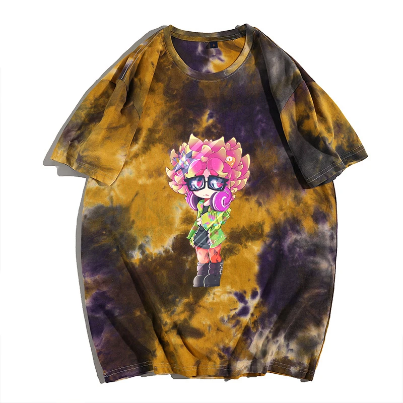 

Tie Dye T-shirt Fashion Splatoon 2 Print Cartoon T shirt Summer Casual Unisex Shirt Hipster Hip-Hop Tee Cotton Loose Street Wear