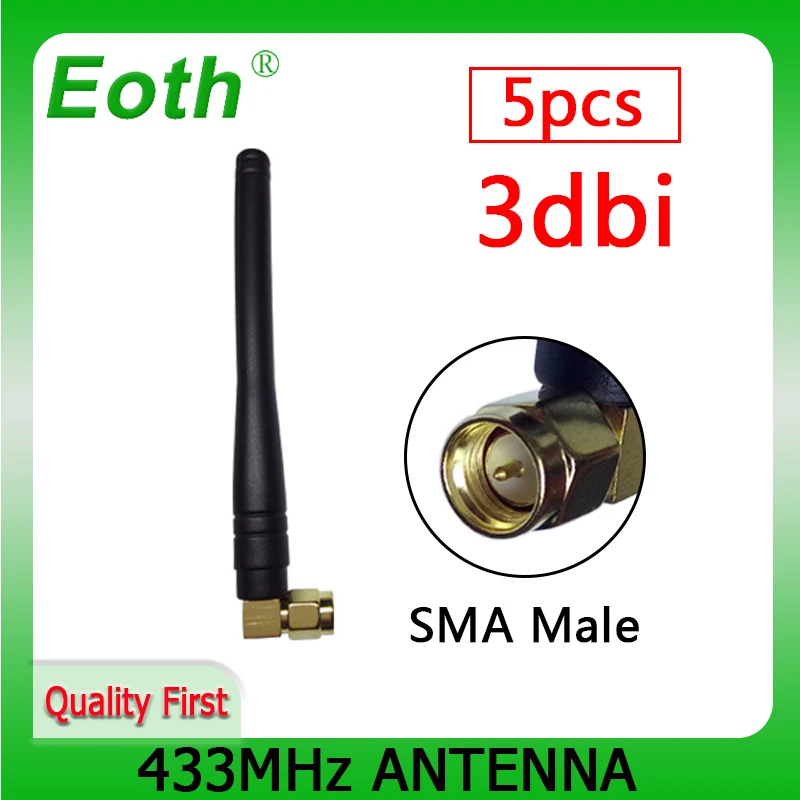 EOTH 5pcs 433mhz antenna 3dbi sma male lora antene pbx iot module lorawan signal receiver antena high gain
