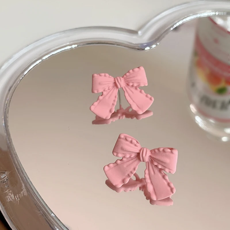 

925 Silver Needle Sweet Jewelry Bow Earrings Popular Hot Selling Pretty White Pink Stud Earrings For Girl Fine Accessories