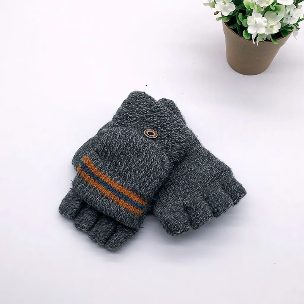 Теплые зимние лыжные перчатки для сноуборда больших детей вязаные с открытыми