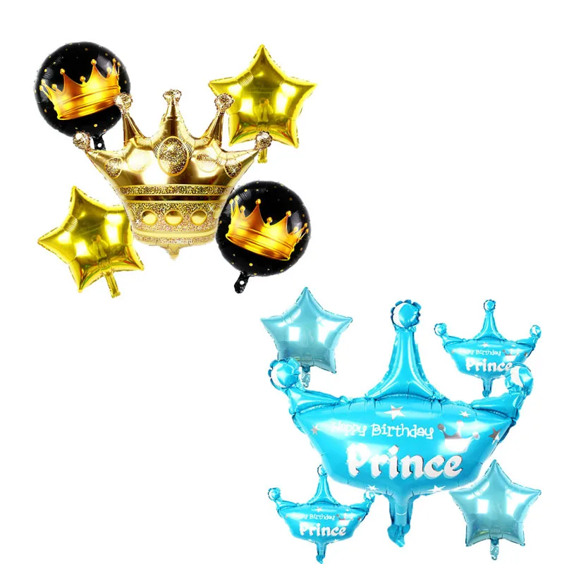 5 шт./компл. большая золотая корона набор фольгированных голубых воздушных шаров