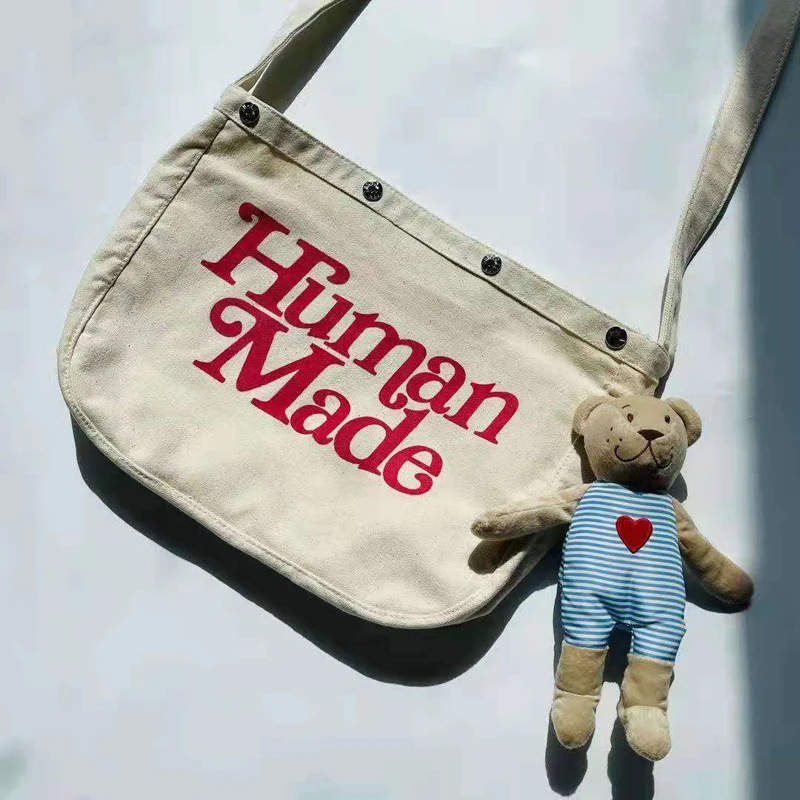 Human Made Canvas Bags Red Heart logo Bags Men Women 1:1 High quality Four Seasons Waist Bags Human Made Handbag Japanese Style