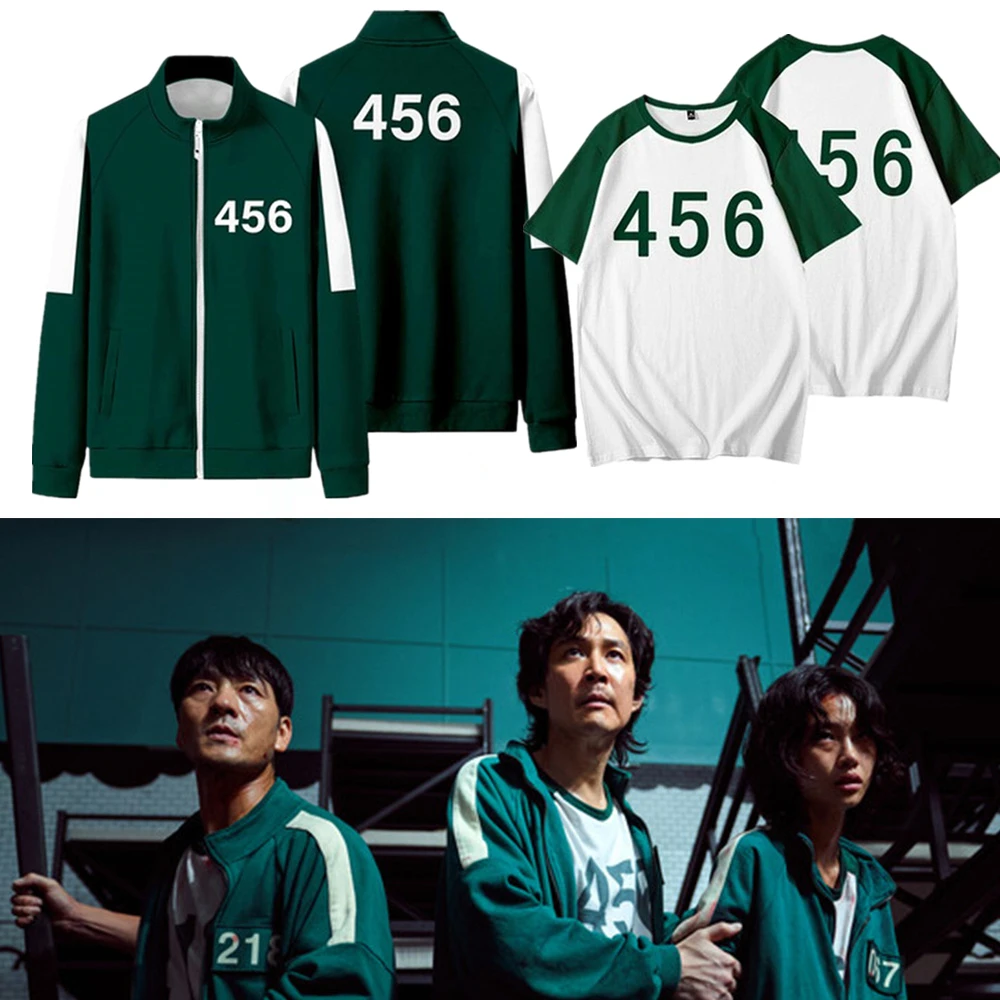 

TV Movie Squid Game Cosplay Costume Li Zhengjae Same 456 Jacket T Shirt Men's Sportswear Round Six Halloween Costumes