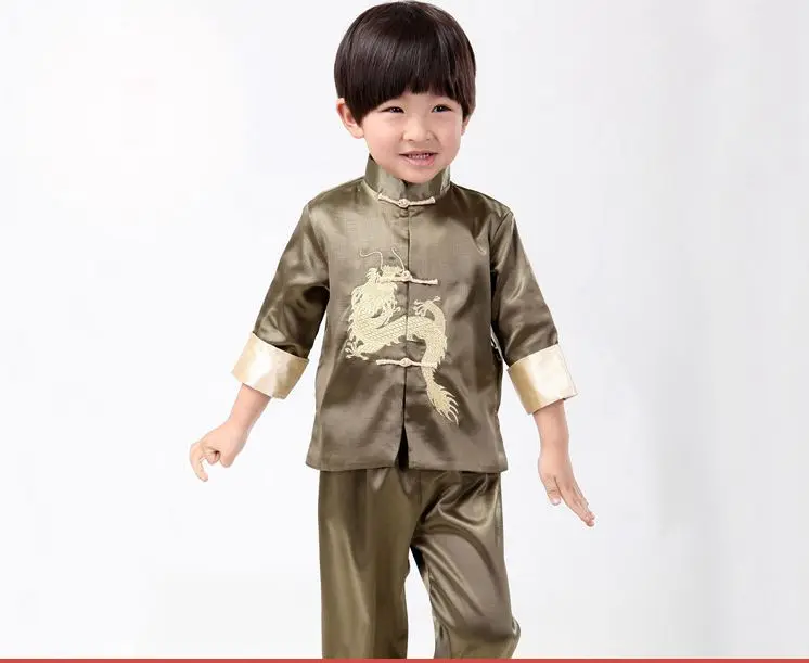 Lovely Kids Long Sleeve Embroider Dragon Suit Chinese Style Boys Kung Fu Sets Jacket+Pants Dramaturgic Costume YZT082505 | Мужская