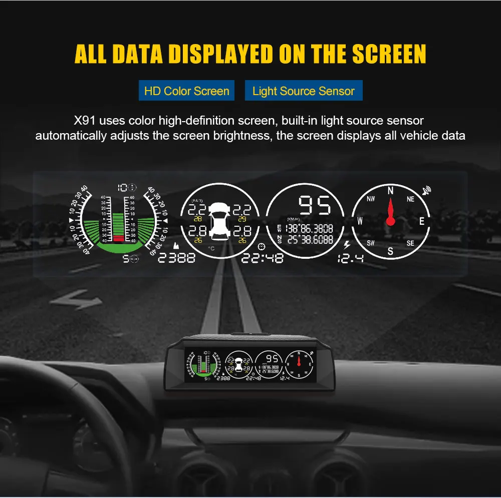 GPS-датчик скорости AUTOOL X91 HUD измеритель наклона TPMS рулон угла для всех автомобилей