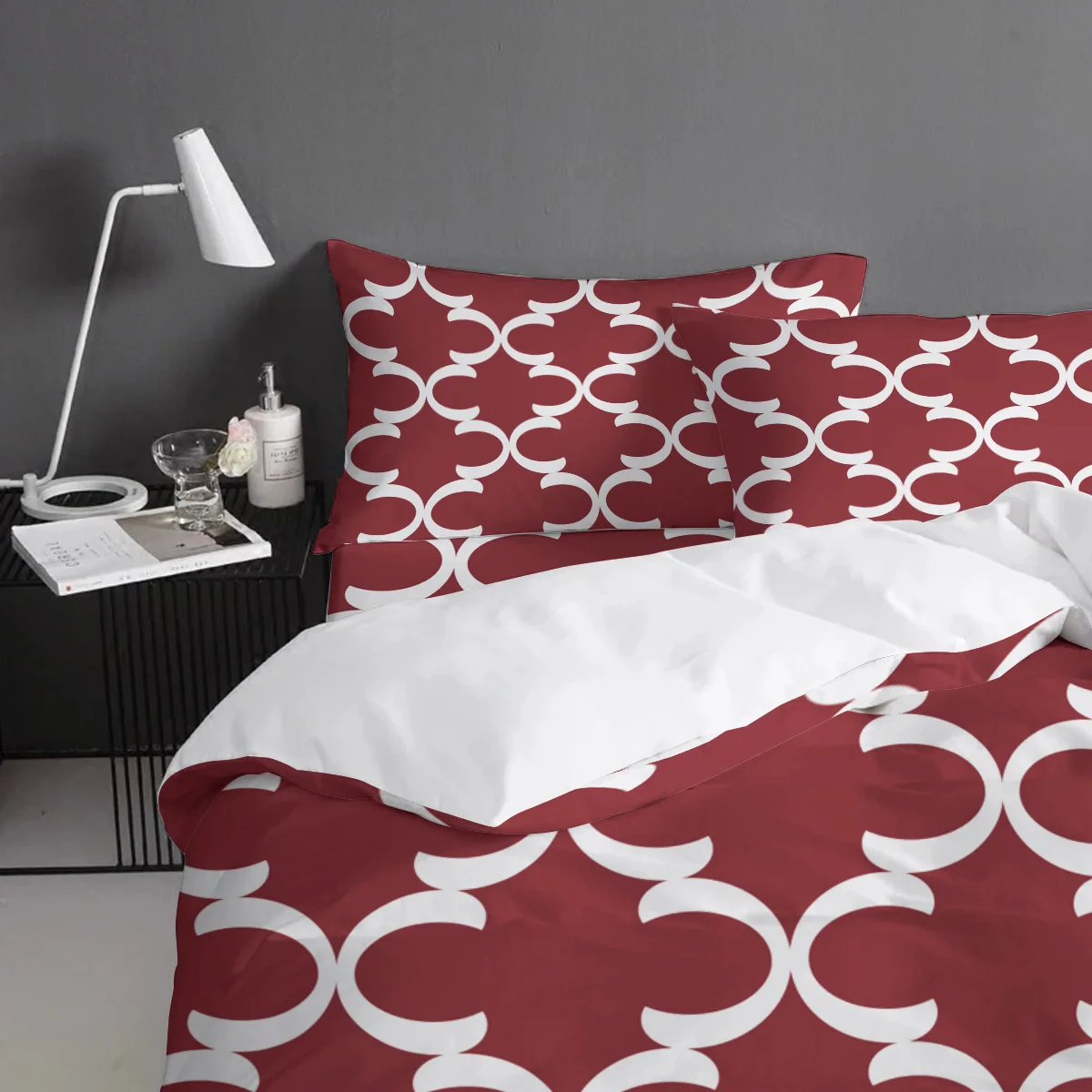 MISSHOUSE Темно-Красный марокканский геометрический чеки пододеяльник набор