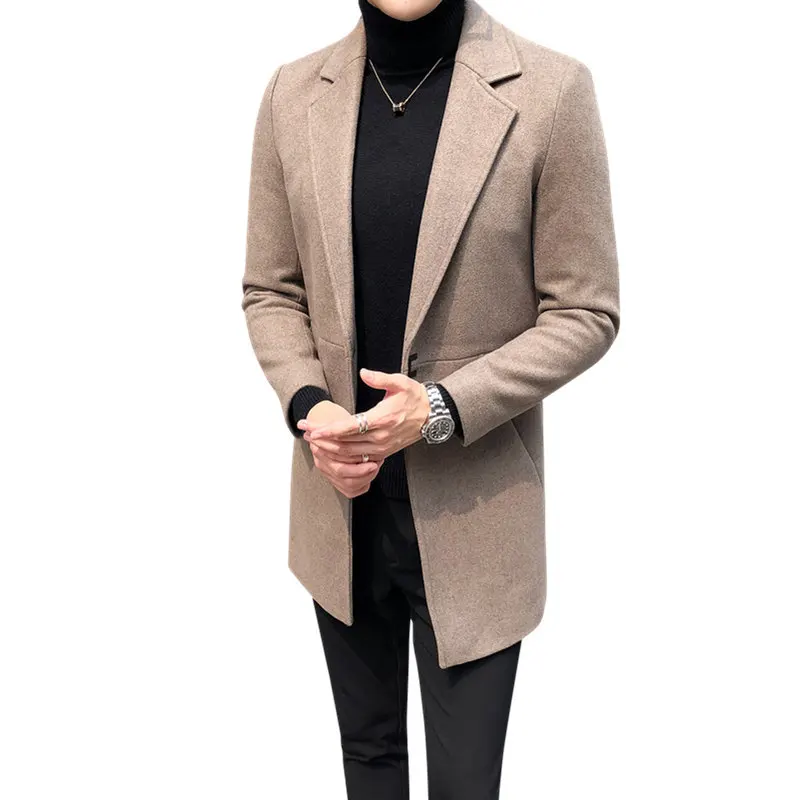 

2020 fashion autumn and winter coat men's mid-length slim woolen coat men's windbreaker thick suit