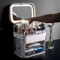 led mirror cosmetic organizer portable makeup storage box jewelry box large make up lipstick container bathroom storage case
