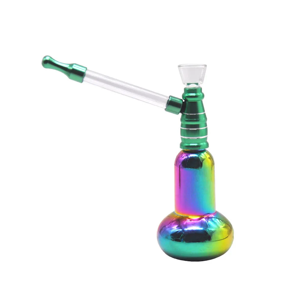 

10pcs New Colorful Metal Mini Hookah Smoking Glass Water Pipe 140MM Portable Metal Pipe Long Glass Handle Metal Mouth Filter