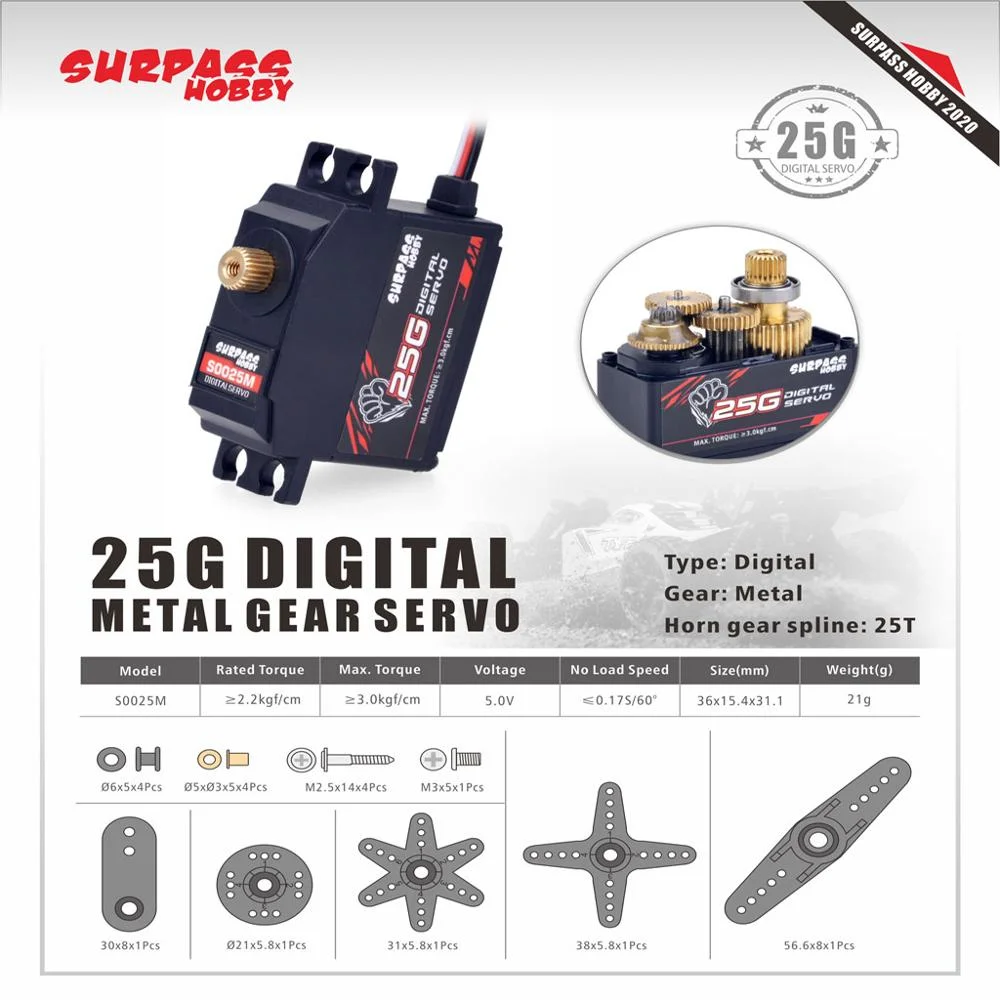 

SURPASS HOBBY S0025M 25g Metal Gear Servo 25g Metal Tooth Digital Steering Gear For 1/12 RC Car Aircraft RC Boat Robot