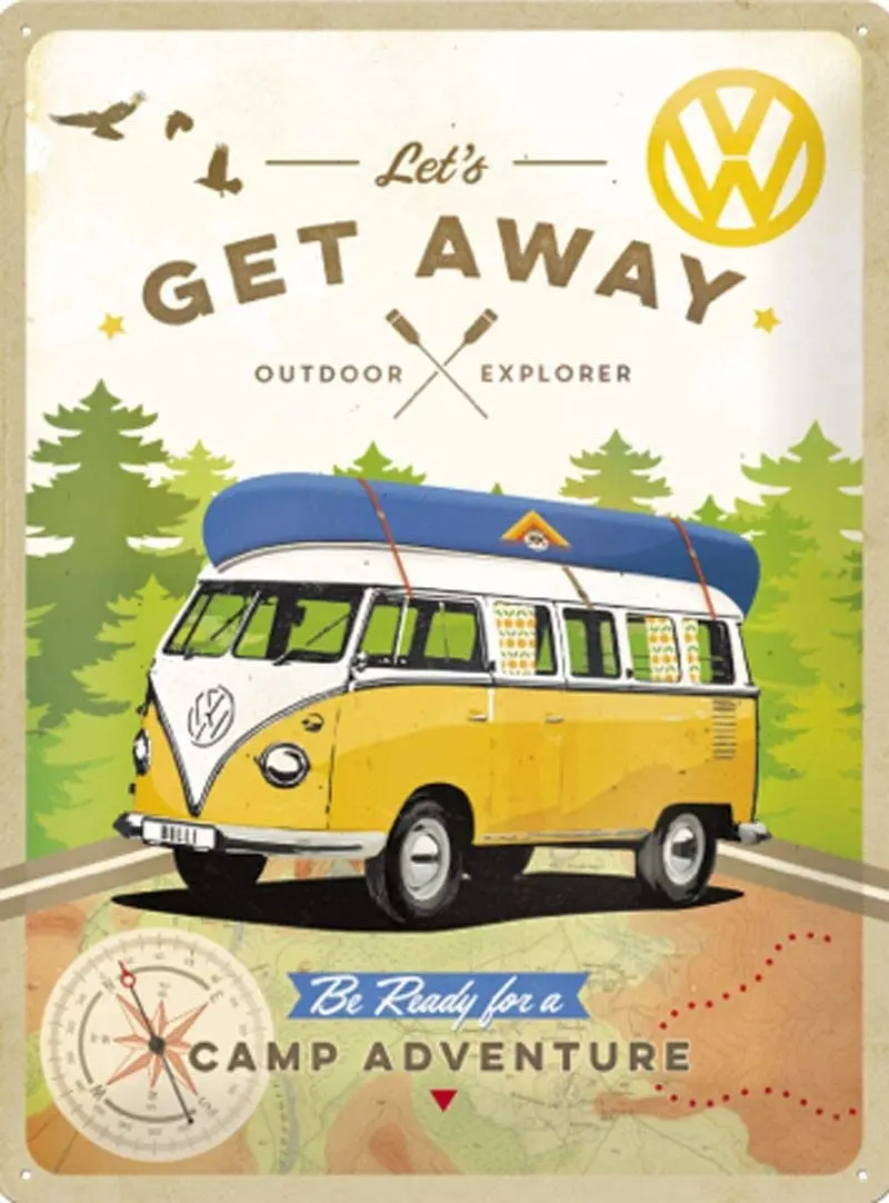 

Losea Camper 'Let's Get Away' Metal Sign Home Party Bar Retro Vintage Signs Size: 16x12 Inches