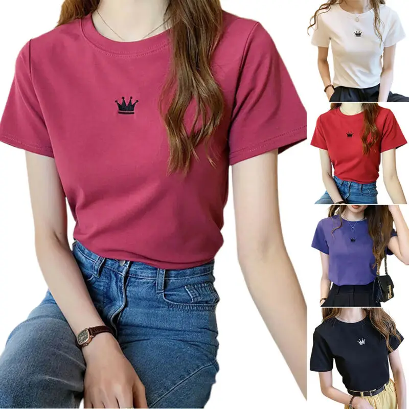 

Womens Round Neck Slim Fit T-Shirt Casual Comfy Summer Short Sleeve Tops Blouse