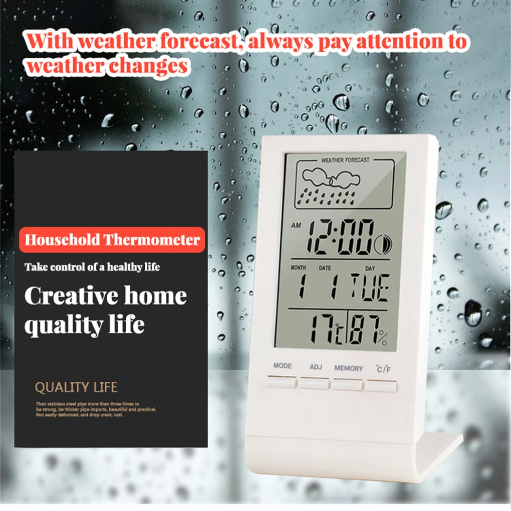 lcd thermometer battery powered humidity meter multifunctional weather automatic electronic temperature humidity monitor clock free global shipping