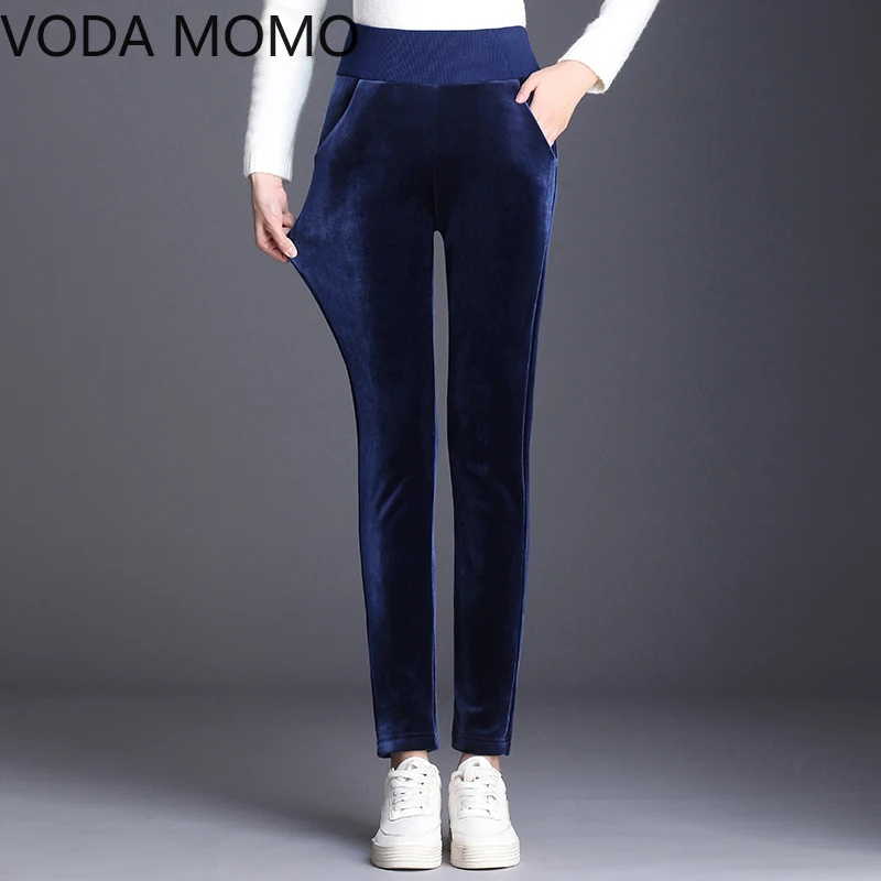 

Winter Vintage Corduroy velvet thick warm fleece skinny pencil Pants Women Elegant Thickened High Waist Trousers clothes