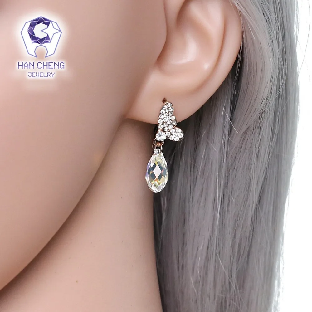 Женские Висячие серьги HanCheng с золотыми крыльями бабочки украшенные камнями