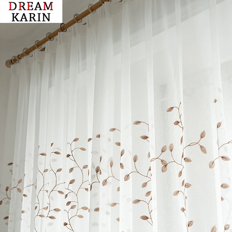 Тюлевые занавески с вышивкой для гостиной Современная Тюлевая штора листьями и