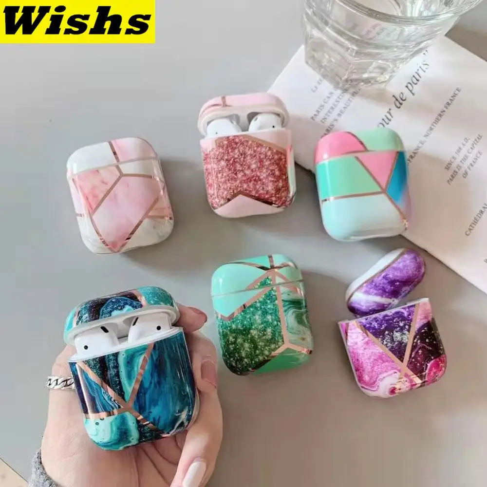 

Fashion rose gold line geometric marble Earphone Headset Accessories IMD case For Airpods 1&2 Wireless Bluetooth Headset bags