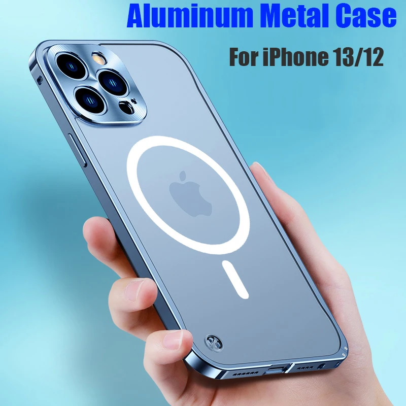 Aluminum Alloy Metal Frame Case For iPhone 13 12 Pro Max Mini with Magnetic Ring Wireless Charger Support case iphone 13 mini