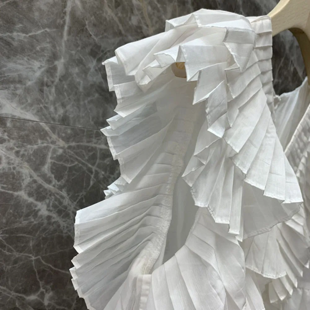 

White Ruffles Women Blouse Tops Casual Summer 2021 Korean Janpan Style Female Pleated Shirts Office Lady Work Pullover Shirts