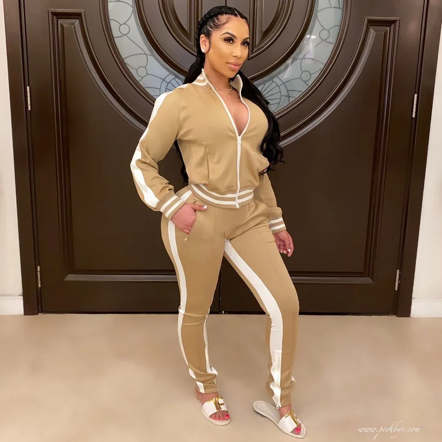 

European and American Women's off-Shoulder Sports Two-Piece Fashion Suit