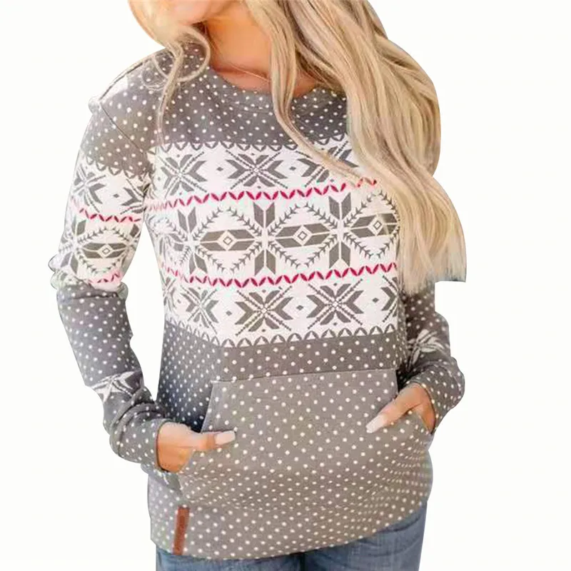 

Women's Autumn Winter Xmas Christmas Sweater Ladies Red Knitted Jumper Pullover Sweater Snowflake Elk Print Sweaters