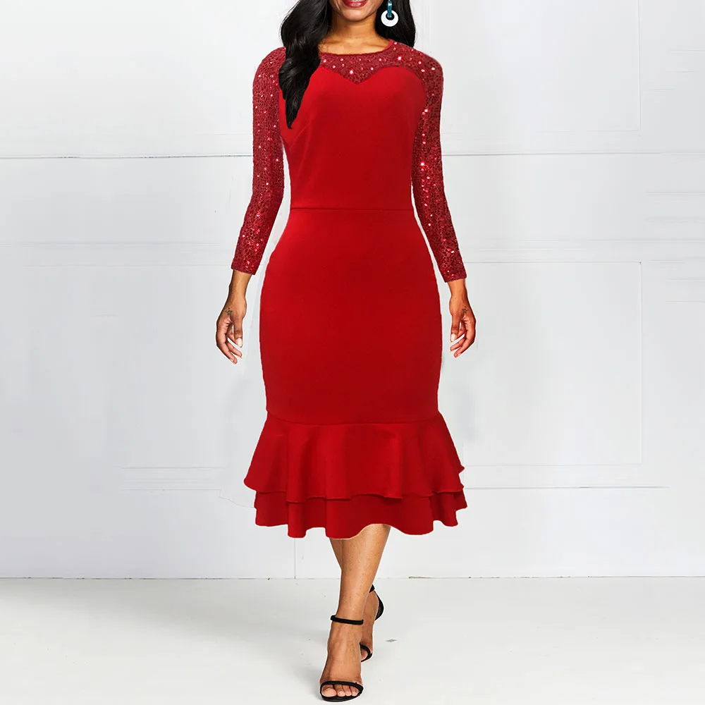 Блестками Платье футляр Русалка с оборками узкие длинные вечерние платья Falbala