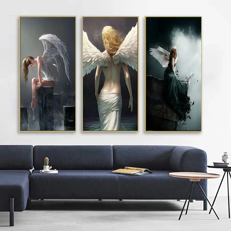 

Gray Character Wings Skull Devil and Angel Painting Posters and Prints on Canvas Home Poster Cuadros Painting Living Room Decor