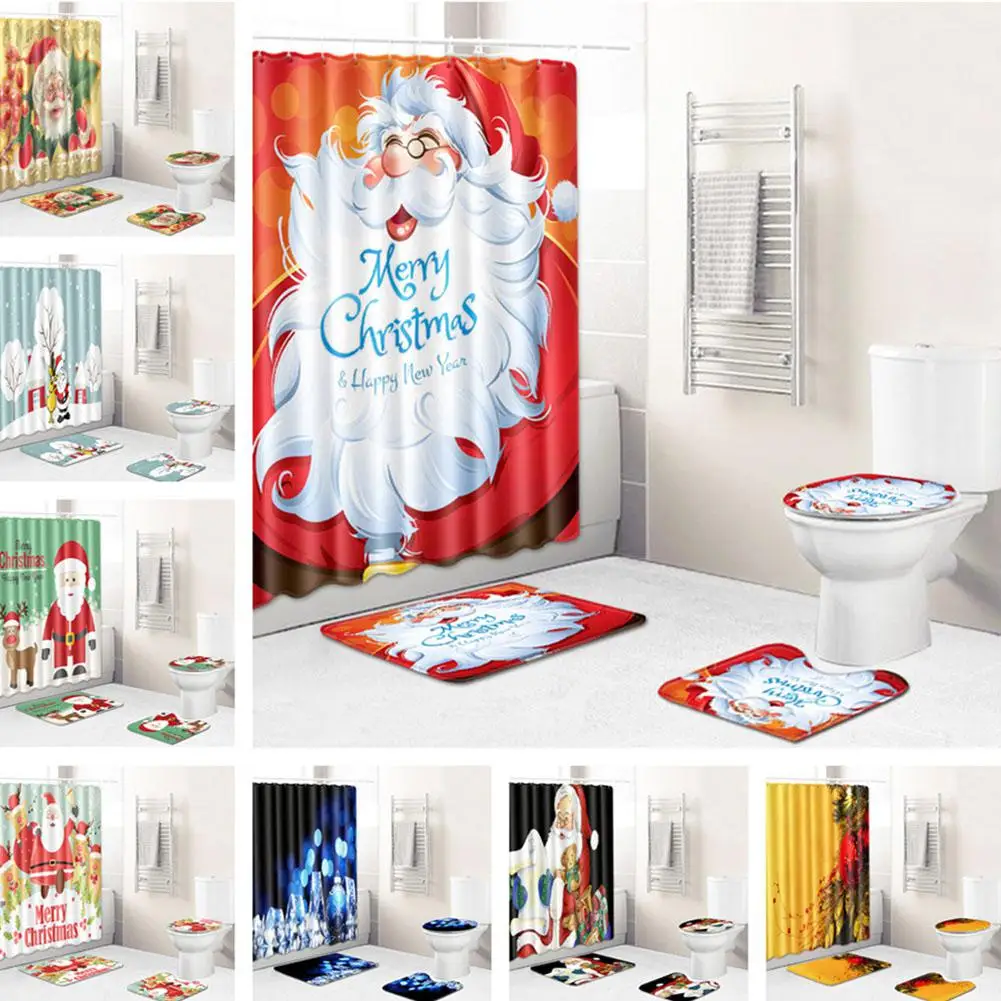 4 шт./компл. украшение для ванной комнаты Рождественская серия занавеска душа