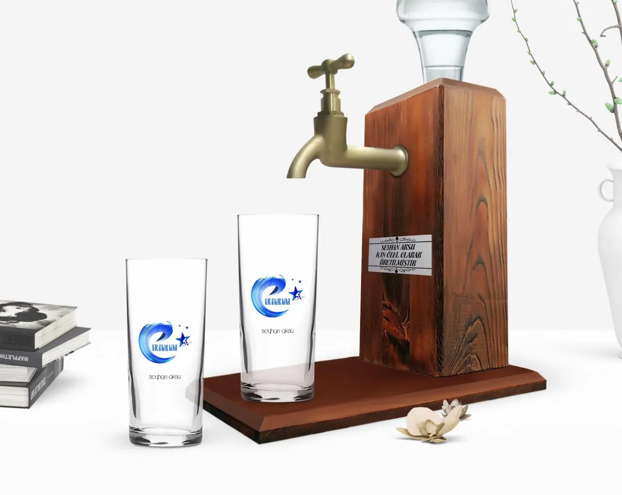 

Персонализированные Цветные принты Эрзурум дизайн туристических двойной Arrack чашки и деревянные стойки подарок Seti-1