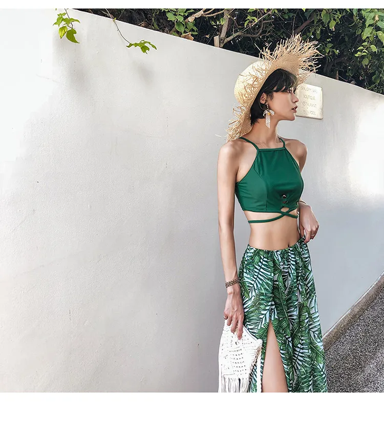 

STAERK Tankini Female Body Skirt Sweet Wind Three-piece Covered Belly Thin Girl Conservative Swimwear Bikini Beach Holiday